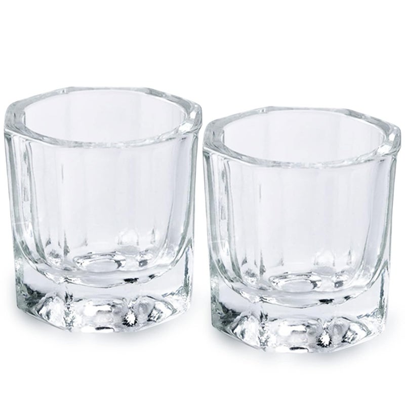Bulex 2 Pack Dappen Dish Cups for Nail Art Acrylic Liquid - Clear Glass Nail Monomer Liquid Bowl Dampen Dish Acrylic Powder Holder, Acrylic Glass Jar for Nails - Image 1